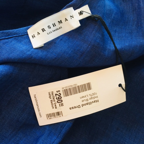 NWT $290 Harshman Havilland indigo linen dress M - Picture 7 of 8